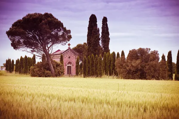 Kleine Landelijke Kerk Toscane Landschap Italië Afgezwakt Beeld — Stockfoto