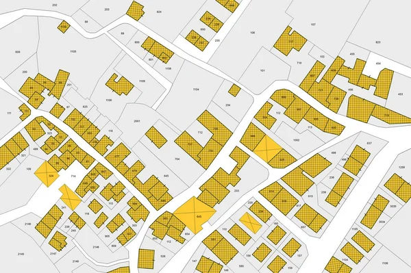Inbillad Fastighetskarta Med Byggnader Tomtmark Och Ledig Tomt Tryckt Papper — Stockfoto