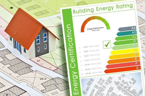 Koncepcja Efektywności Energetycznej Budynków Klasami Energetycznymi Zgodnie Nowym Europejskim Prawem — Zdjęcie stockowe