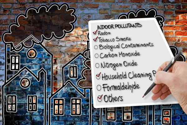 Hand write a check list of indoor air pollutants - concept image