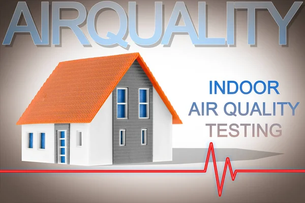 Indoor air quality testing - concept with check-up chart about indoor pollutants and home model