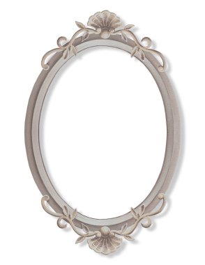 Barok klasik stil oval geometri çerçevesi alçılı bir duvara boyanmış. Beyaz üzerine izole edilmiş, merkezi kopya alanı olan bir kavram.