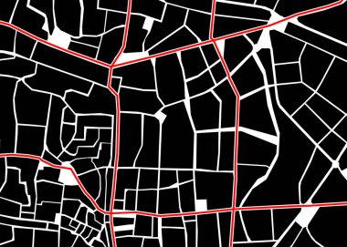 Kadastro arazi parseli, kadastro bilgisi, boş arsa ve yol haritası içeren basit bir şehir haritası şeması  