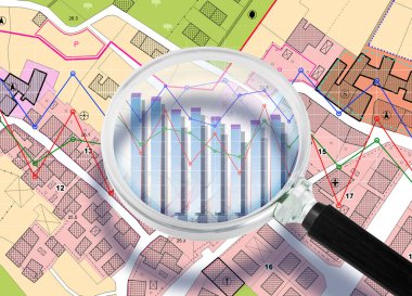 İnşaat endüstrisindeki eğilim ve inşaat pazarı - hayali Şehir Planı ve grafiği ile kavram
