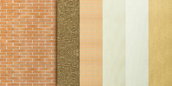 Buildings thermal insulation coatings with natural hemp fiber to reduce thermal losses against an brick wall - Building energy efficiency with assembly phases