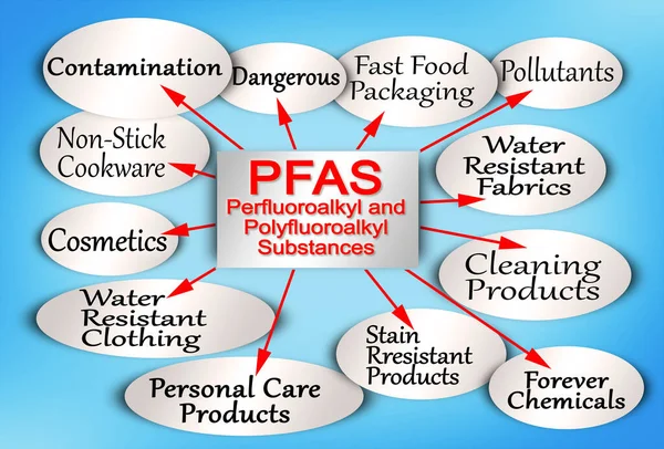 향상된 특성으로 사용되는 위험한 Pfas Perfluoroalkyl Polyfluoroalkyl 물질에 인포그래픽 스톡 이미지