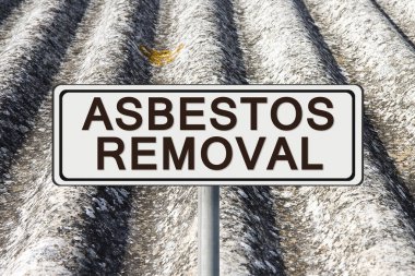Asbest temizleme kavramı ve bir pankart üzerine yazılmış yazı