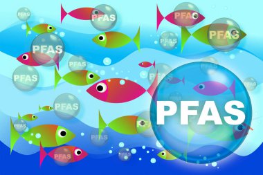 Balık endüstrisinde tehlikeli PFAS Perfloroalkil ve Polifloroalkil maddeler - Deniz ürünleri endüstrisi konseptinde gıda güvenliği ve kalite kontrolü.