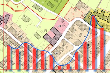 İnşaat endüstrisindeki eğilim ve inşaat pazarı - hayali Şehir Planı ve grafiği ile kavram