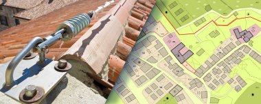 Yatay can simidi düşme tehlikesini önlemek için terasotta çatısı üzerinde paslanmaz ingiliz kablosu olan düşme koruması sistemi.