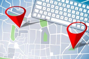 Yeni ev aranıyor - Kırmızı harita broşlu hayali bir kadastro haritası ile kavram