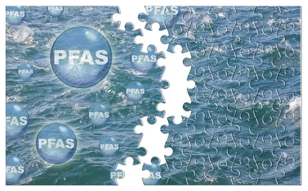 stock image PFAS Contamination of Drinking Water - Alertness about dangerous PFAS per-and polyfluoroalkyl substances presence in potable water