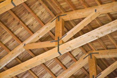 New wooden truss structure called palladian truss with beams and wooden roof 