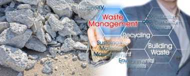 Recovery and recycling of concrete and brick rubble debris on construction site after a demolition of building - Sustainable Materials Management of construction and demolition materials concept clipart