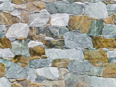 Düzensiz şekillendirilmiş taş bloklara sahip taş duvarsız desen - sunum uygulamaları için kullanışlı - düzenli bir arkaplan oluşturmak için modülde tekrarlanabilir.