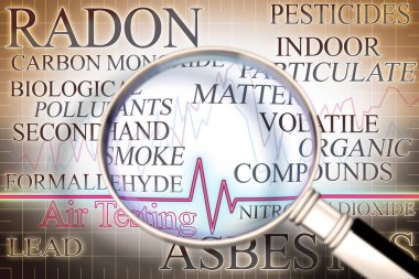 The most dangerous indoor pollutants with graph about Air Testing - Concept image seen through a magnifying glass. clipart