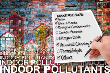 İçerideki hava kirleticilerin bir listesini elle yazın - konsept resim