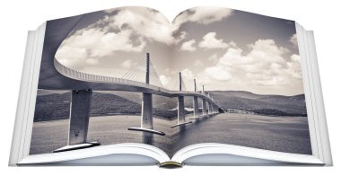 Peljesac Bridge - Europe, Croatia - Peljeki most connects Croatia to Dubrovnik, the old roman Ragusa city - Opened book concept clipart