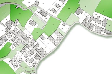 Imaginary cadastral map of territory with public parks and natural green land - Image with copy sapce clipart