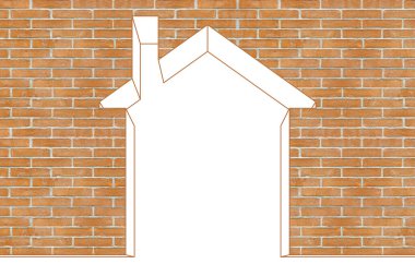 Bir tuğla duvara karşı küçük bir evin silueti - kopya alanı ile konsept görüntü.