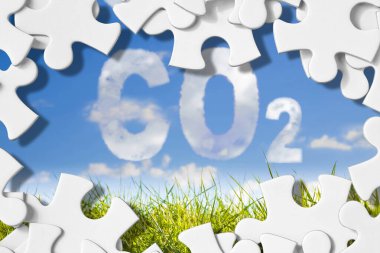Gökyüzü arka planda yeşil vahşi çim karşı CO2 kavramı görüntü.
