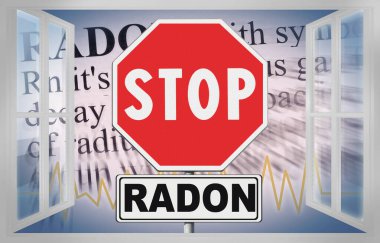 Radonu durdur - Açık bir pencereden görülen yol işaretinde resmi metinle kavra.