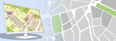 Hayali Kadastro Haritası eand Genel Şehir Planı Konsepti - İmar bölgeleri, kentsel hedefler, arazi kullanımı, inşa edilebilir alanlar ve arazi arazisi ile imar düzenlemeleri
