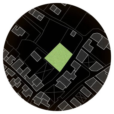 İnşaat için boş yeşil arazili hayali kadastro haritası - yuvarlak ikon konsept resmi - Çember içinde fotoğraf