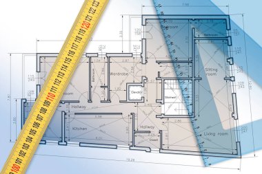 MİKRİKETÖR BİR İkametgahın Resifi İle Çizim Plastik set kare ve metrekareyle - oda boyutları ile çizim
