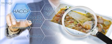 Donmuş kabuklular HACCP (Tehlikeli Analizler ve Kritik Kontrol Noktaları) - gıda endüstrisinde gıda güvenliği ve kalite kontrolü - büyüteç altında kerevit kavramı