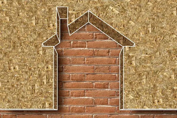 Tuğla duvar üzerindeki ısı kaybını azaltmak ve enerji verimliliği ve ev simgesi ile tasarruf kavramını geliştirmek için HEMP FIBers 'la ERGY Efficicency' yi inşa etmek ve termal kayıpları azaltmak