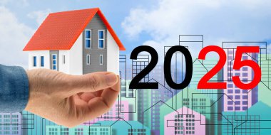 2025 Gayrimenkul Planlama - İnşaat ve inşaat sektöründe iş - Yeni mali yıl ve şehir manzarası ve ev modeli ile Bütçe 2025 kavramı