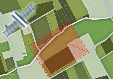 Toprakların hayali kırsal haritaları, arazi parselleri ve jeodezik uyduları ile SATELLITE haritalama bir hava grafiği - arazi ölçümü ve uzaydan uzaktan rahatlama - haritalı ve topografik teknolojiler 
