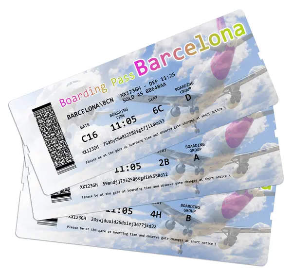 Barselona 'ya uçak biletleri beyaza izole edilmiş, görüntülerin içeriği tamamen uydurma.