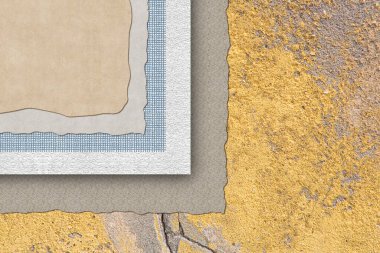 POLİSTYRENE PANEL SERNAL TÜRKİSİ - Alçı bir duvara karşı çeşitli katmanların uygulama aşamaları ile ayrıntılı kavram