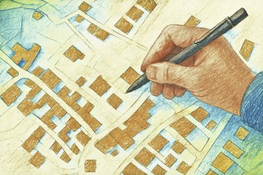 El Kaplama Kalemi ile URBan Planlama Haritası 'nın KOLOREL PENSİL ŞEHRİ - Mimarlık, Gayrimenkul Geliştirme veya Kartografi Tasarım Projeleri için Kavramsal İllüzyon