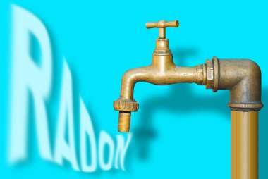 Tehlikeli doğal radon gazı içme suyu musluğundan su tesisatı ve hidrolik sisteminden sızar - kavramsal görüntü.