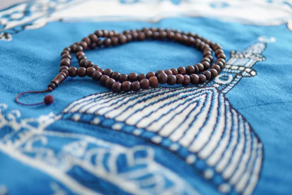 tasbih. Prayer beads. Islamic background. Ramadan kareem. Selective focus. on sajadah or prying carpet