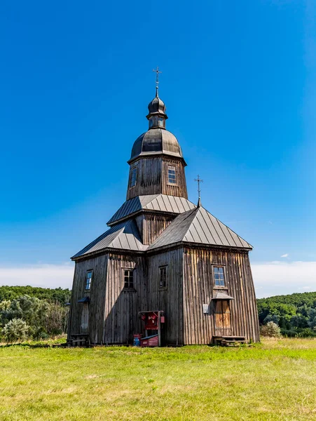 Léto 2021 Dřevěný Kostel Mikuláše Vesnici Kozák Skanzen Kozácké Kultury Stock Snímky