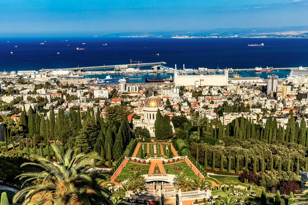 Haifa Izrael Prosinec 2022 Pohled Svatyni Bab Přístav Haifa Přístavní Stock Fotografie