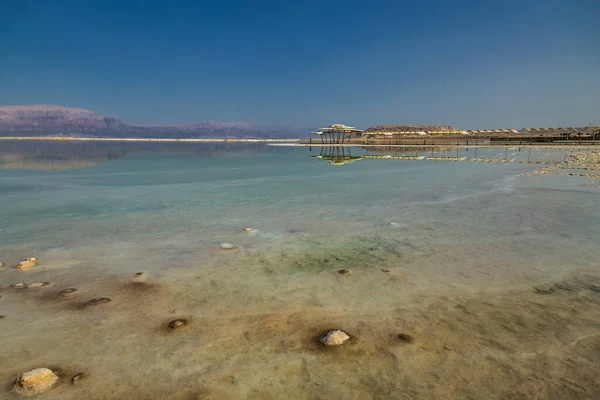 stock image Beautiful View of Dead Sea coastline in Israel at sunset time. Jordan coast on the horizon.