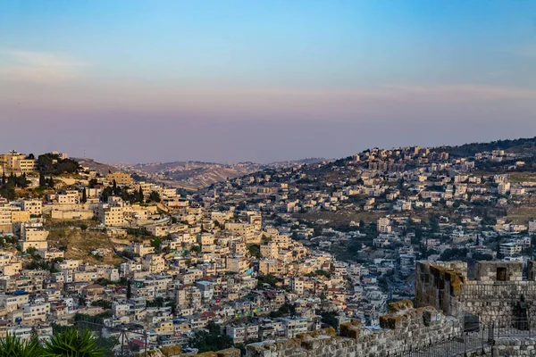 耶路撒冷 以色列 2023年5月 从隔离墙到耶路撒冷旧城东南郊区东耶路撒冷Silwan区或Siloam巴勒斯坦地区的耶路撒冷夜景 — 图库照片