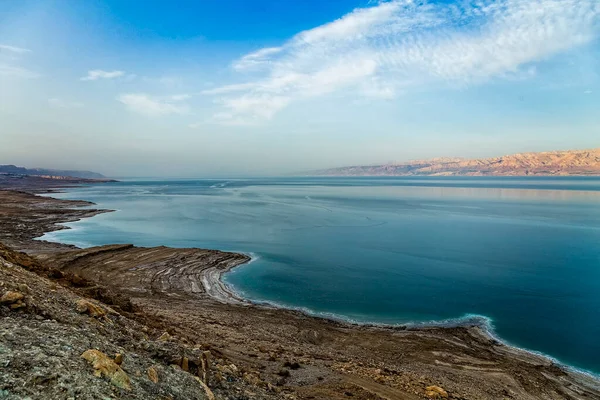 Krásný Výhled Pobřeží Mrtvého Moře Izraeli Při Západu Slunce Jordánské Stock Fotografie