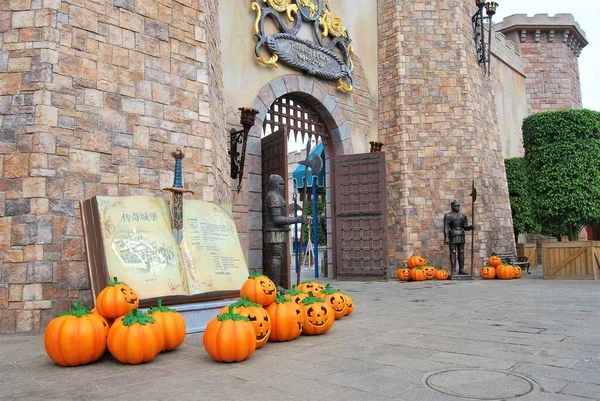 Dekorationen Für Die Halloween Party Den Burgmauern — Stockfoto