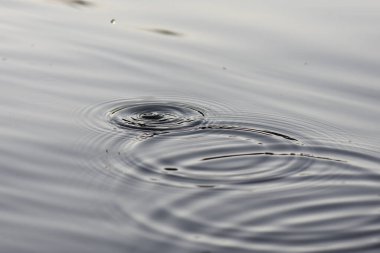 Düşen damlalardan sonra daireler çizerek nehir yüzeyi 