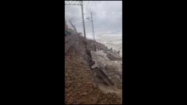 Bouřlivé Černé Moře Ničí Železnici Městě Soči Rusko — Stock video