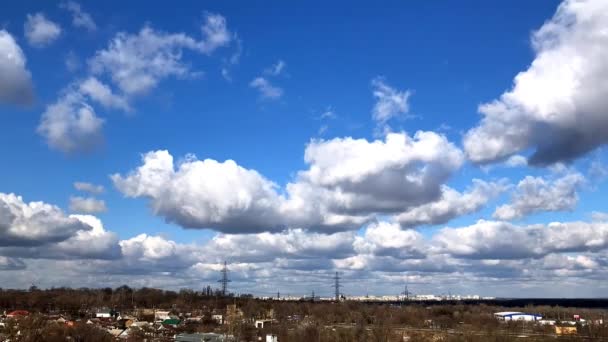 Cumulus Clouds City Timelapse Winter Sunny Day — Stock Video