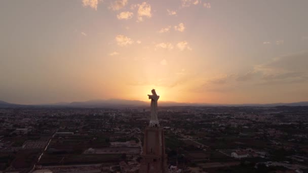 Posąg Jezusa Chrystusa Wraz Wschodem Słońca Jego Klatki Piersiowej Cristo — Wideo stockowe
