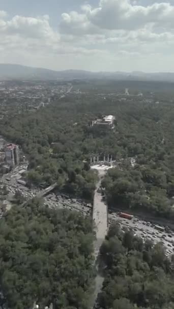 メキシコシティの垂直航空ビデオ メキシコシティの高層ビデオ チャプルテペクの森 上から見える改修道と高層ビル メキシコシティの都市構想 — ストック動画