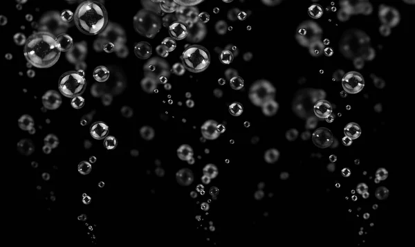 Przezroczyste Pęcherzyki Powietrza Unoszą Się Czarnym Tle Świeżość Koła Bubbles — Zdjęcie stockowe